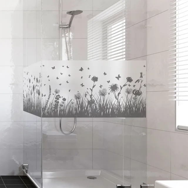 Ambiance Sticker Privacy raamfolie - Bloemen- en vlinderveld - Raam- en douchedeurstickers - 40x100cm Grijs