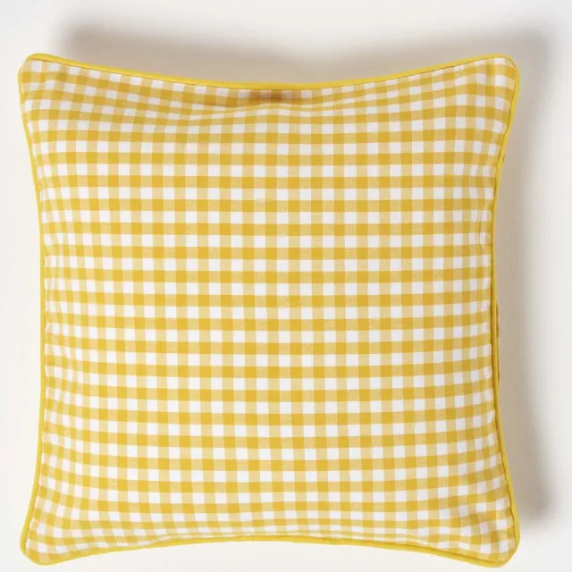 Homescapes Gingham katoenen kussenhoes 45 x 45 cm geel