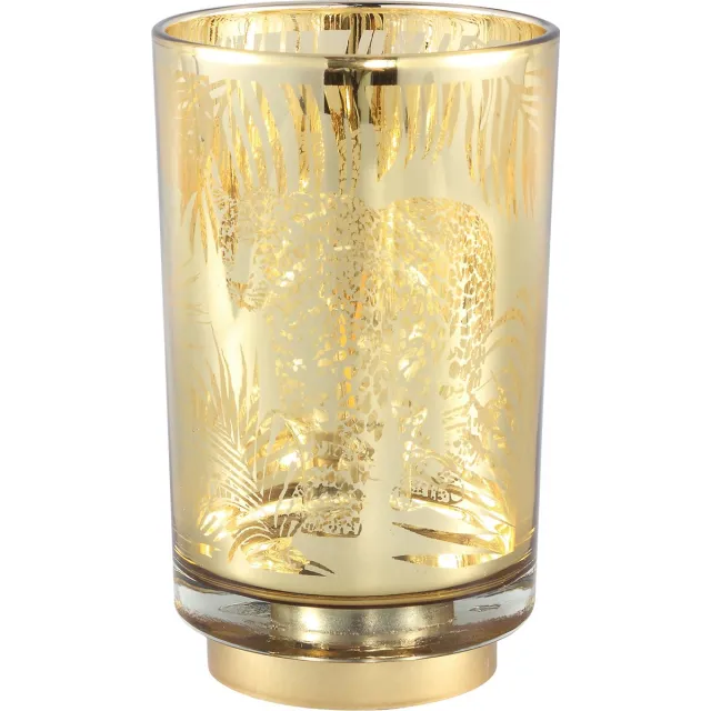 PTMD COLLECTION PTMD Jaymie LED windlicht L goud glas jungle print - Jaymie Gold Shiny glass L LED light jungle print
