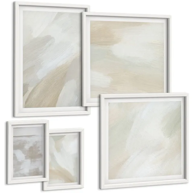 Coloray 5-Delige Schilderij Set - Abstracte Penseelstreken Op Canvas - 50 x 50 cm, 20 x 30 cm En 40 x 60 cm - Stijlvolle Wanddecoratie - Interieur - Stijlvolle Muurdecoratie Witte lijst