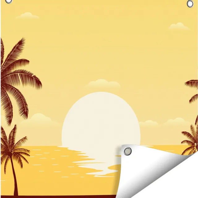 Gards Tuinposter Zonsondergang met Palmbomen - Abstract - 50x50 cm - Tuindoek - Tuindecoratie - Wanddecoratie buiten - Tuinschilderij Multikleur