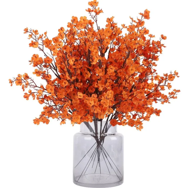 Famanu Kunstbloemen gypsophila set van 12 stuks, herfstbloemen, voelen echt aan, voor doe-het-zelf boeketten en decoraties in oranje