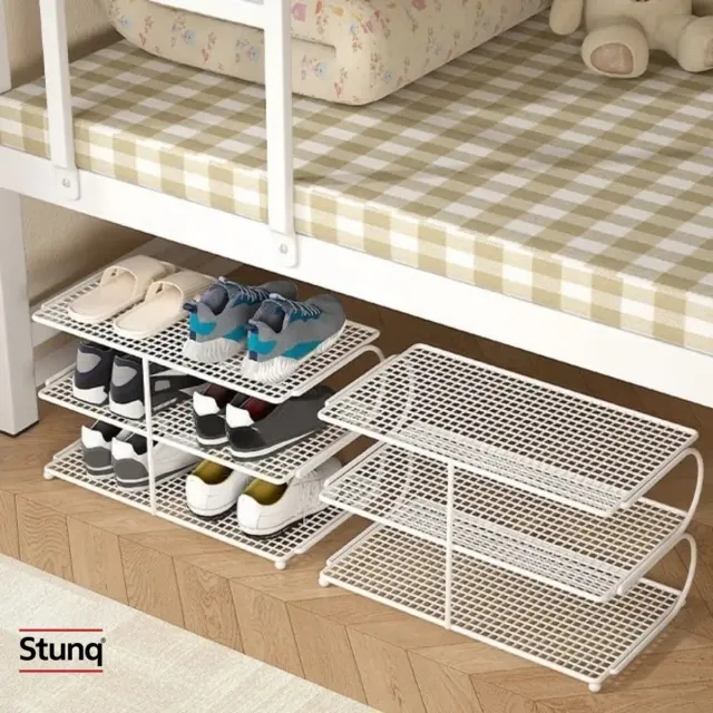 Stunq Wit 3-laags metalen schoenenrek – ruimtebesparend opbergrek voor schoenen, speelgoed en boeken