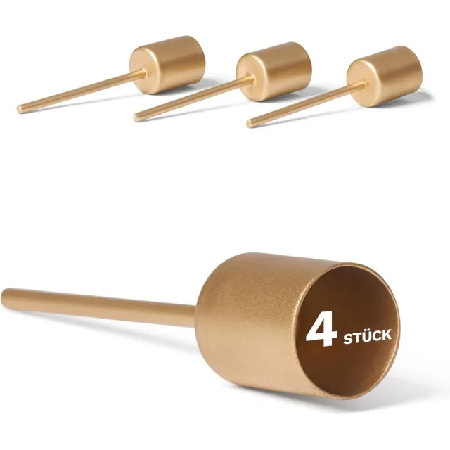 Novaliv 4x Gouden kaarsenhouders I Kaarsenstoker 10 x 2,5 cm kaarsenplug voor kaarsen Kerstdecoratie I Kaarsenspeld Adventskrans decoratie kandelaar