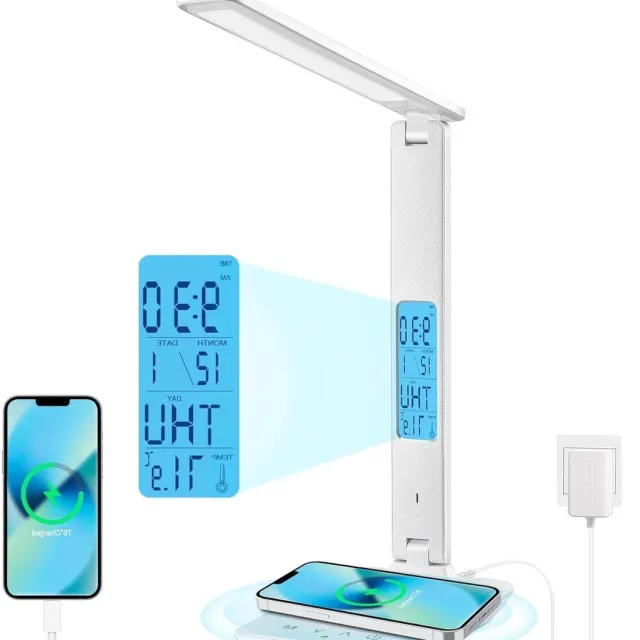 RFWR LED Bureaulamp Dimbaar met Klok en Draadloos Opladen - Multifunctionele Tafellamp met USB Poort Onbekend