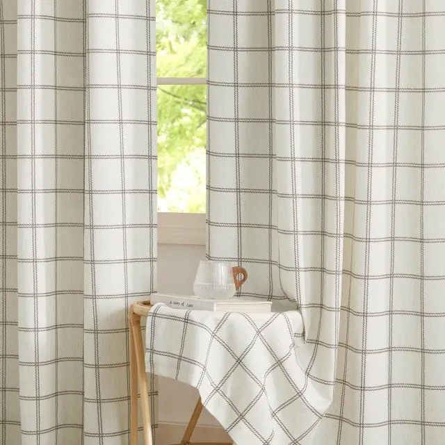 Ibenzoa Luxe Half-Transparante Linnenlook Gordijnen met Patroon voor Diverse Interieurs, Set van 2, 245 x 132 cm wit