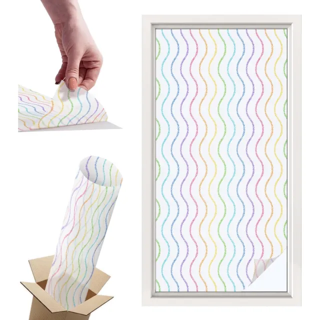 TULUP Raamfolie Anti inkijk - Regenbooglijnen Privacy Folie Raam - 50x100 cm - Wit Anti inkijk Folie - Raamfolie Tegen inkijk Glas in Lood - Voor de hal, slaapkamer, kledingkast - Raamfolie Zonwering Wit - Regenbooglijnen