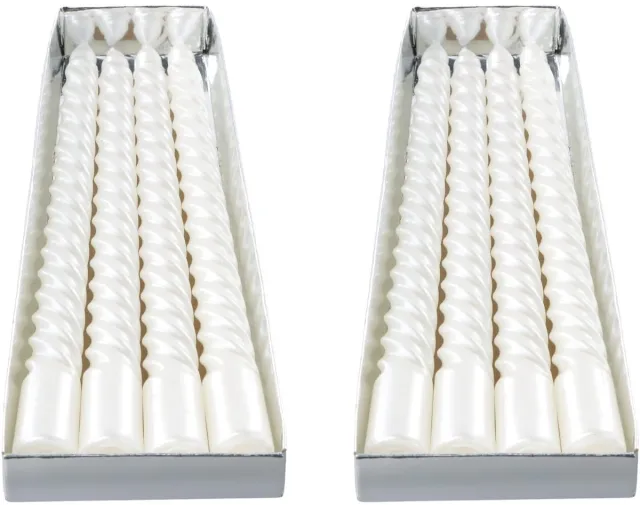 Famanu Set van 8 witte gedraaide conische dinerkaarsen, 20 cm lang, ongeparfumeerd en rookloos, perfect voor , Kerstmis en verjaardagsfeestjes