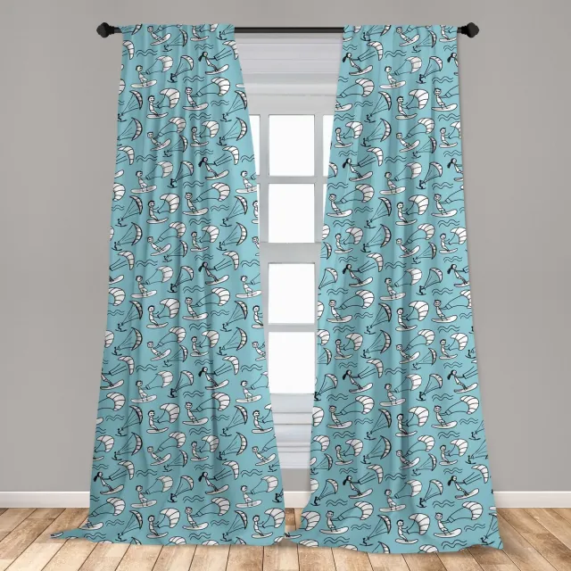 ABAKUHAUS Kites gordijnen – 2-delige set microvezel 150×175 cm – lichtblauw/wit, halfverduisterend Bleekblauw Wit