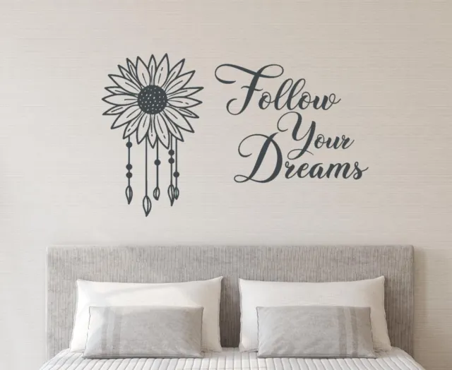 Rosami Decoratiestickers Muursticker Follow your dreams dromenvanger zonnebloem | Rosami Decoratiestickers Donker Grijs