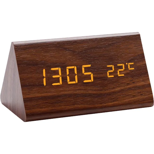 whiqutey Houten Wekker - Slimme LED Digitale Klok - Met Tijd & Temperatuur - Spraakbediening - Voor Slaapkamer & Kantoor Bruin