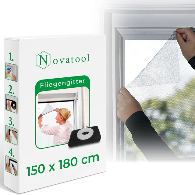 Novatool Horraam 150x180 antraciet individueel inkortbaar insectenhor vliegennet raamhor muggennet klamboe raamgaas (1, hor)
