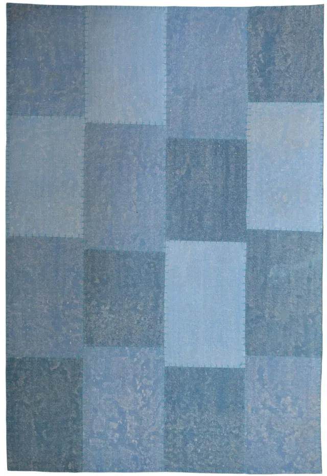 Padiro design laagpolig vloerkleed 160 x 230 cm - donkerblauw - patchworkontwerp - met grote rechthoekige vlakken en vintage-uitstraling - voor vloerverwarming - van katoen