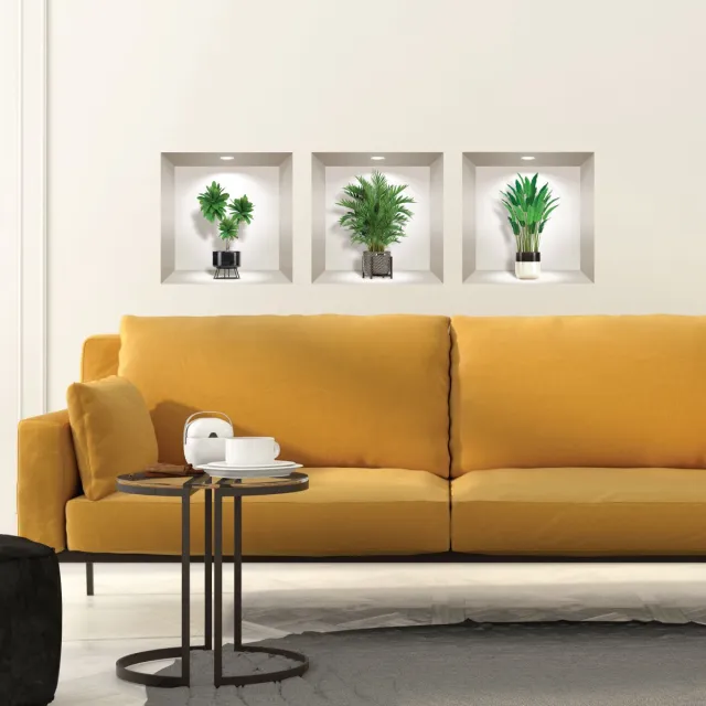 Ambiance Sticker 3D-stickers van groene kamerplanten, 30 x 90 cm Multi color