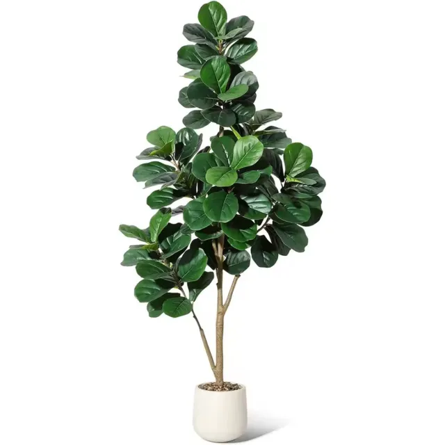 Gudalio Kunstplant - Nepplant - Kunstboom - Ficus Lyrata - Vioolbladplant - Realistisch - Decoratie - Incl witte pot - 180 cm - Groot Groen