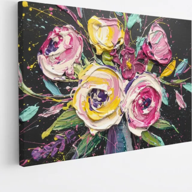 Saammp Canvas Schilderij - Expressieve Bloemen Schilderij - Natuur - Abstract - 50x40 - Foto op canvas - Wanddecoratie - Muurdecoratie Woonkamer - Kantoor Decoratie Multicolor