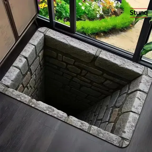 Stunq antislip deurmat 80x50 cm - 3D optische illusie steenpatroon grijs, waterdicht tapijt voor hal/woonkamer