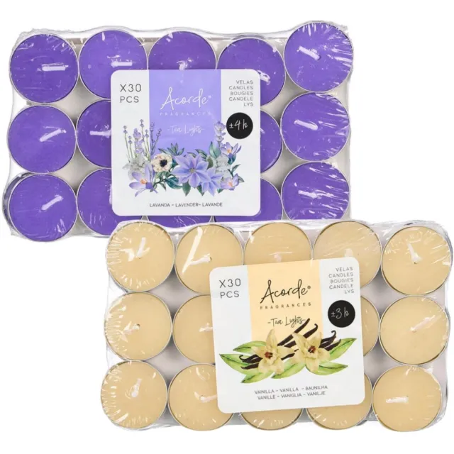 Atmosphera Acorde theelichtjes - 60x - 30x lavendel - 30x vanille - aroma/geurkaarsen Amber