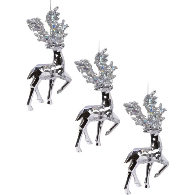 Decoris 10x Kerstboomhangers zilveren rendieren 16 cm kerstversiering - Zilveren kerstversiering/boomversiering