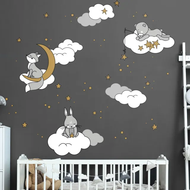 Ambiance Sticker Muurstickers - Dromerige dieren onder de sterren - Zelfklevende stickers - 105x70cm Multi color