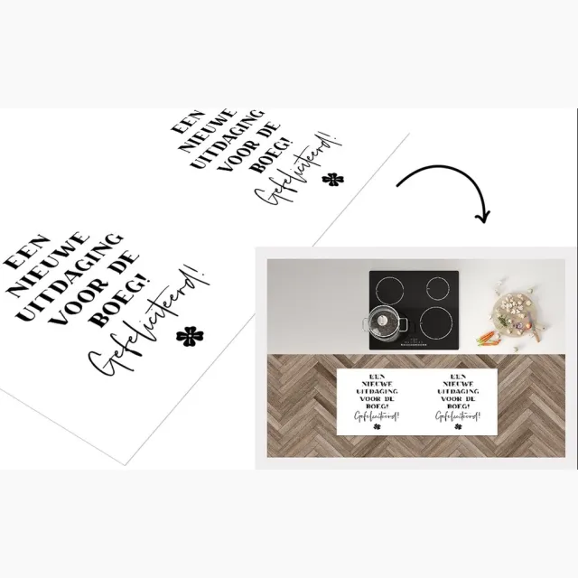 KitchenYeah Keukenloper - Loper keuken - Quotes - Spreuken - Een nieuwe uitdaging voor de boeg! Gefeliciteerd! - Keukenloper vinyl Multicolor
