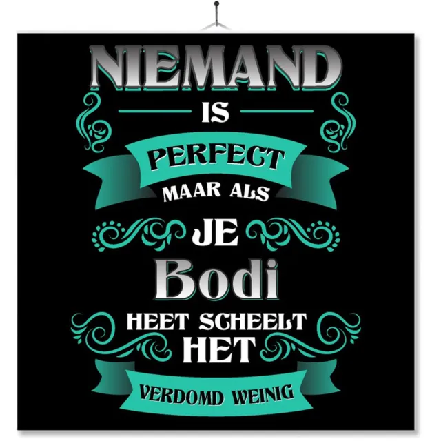 MC Living Tegel Met Opdruk | Kado | Cadeau | Niemand Is Perfect Maar Als Je Bodi Heet Scheelt Het Verdomd Weinig Multi-Color