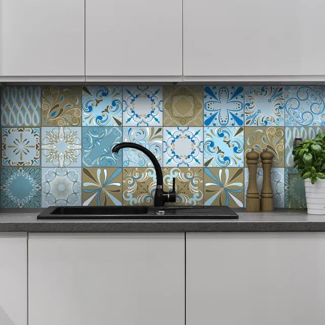 Ambiance Sticker Zelfklevende tegelmuurstickers voor keuken en badkamer - 24 Bendigo azulejo tegelstickers - 24 stickers, 10x10cm Multi color
