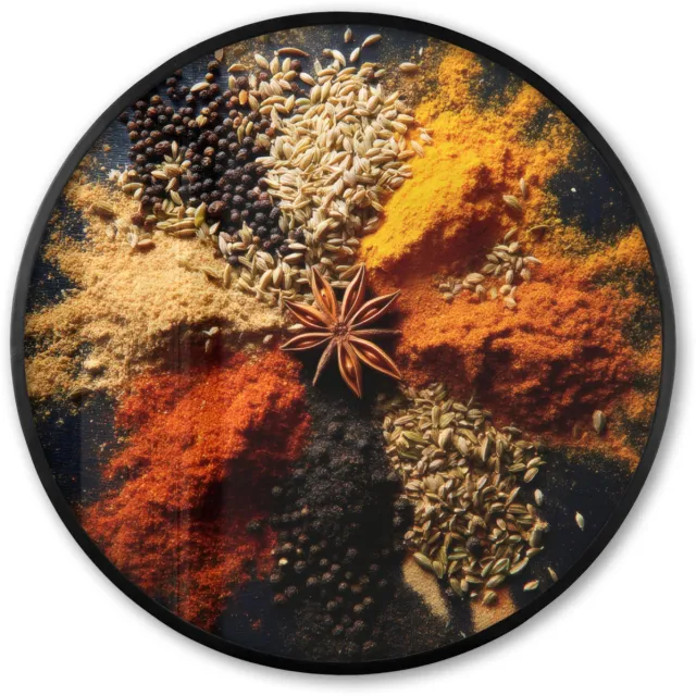 FrameYourWall Poster in lijst Rond - Fotolijst 80x80 cm - Posters - Specerijen - Explosie - Oranje - Ronde posterlijst zwart - Decoratie - Wanddecoratie woonkamer - Muurdecoratie slaapkamer