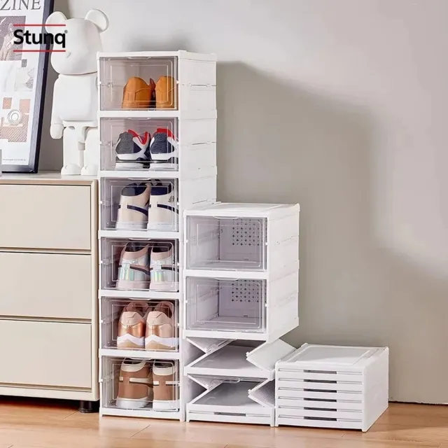 Stunq 6-laags Opvouwbare Schoenenopbergdoos Transparant Stapelbaar Stofdicht