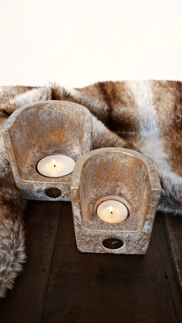 Brynxz collections Brynxz - Waxinelichthouder - set 2 stuks - Wall - Cosy - Jewel - 12x10cm + 11x9cm Antiek goud