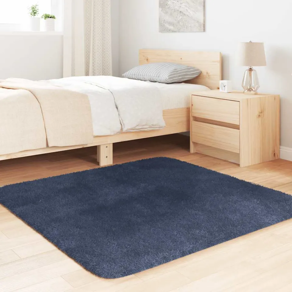 vidaXL Hoogpolig vloerkleed NAVARRA 120x120 cm polyester marineblauw, foto 3