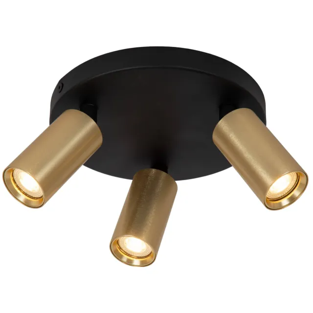 Lucide RITMO - Plafondspot - Ø 18 cm - 3xGU10 (MR11) - Mat Goud / Messing Mat Goud / Messing, Zwart