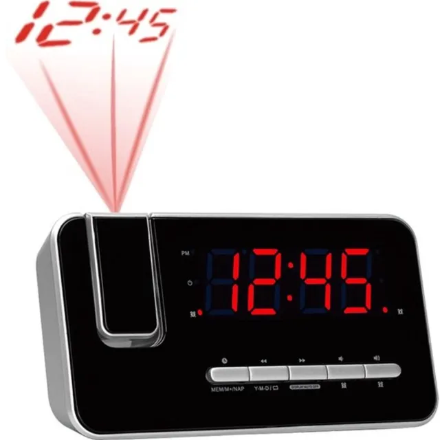 Yarvu Digitale Wekker met Projectie - Wekkerradio - Projectieklok - FM Radio - Slaapfuctie - Snooze - Plafond - Muur - Digitale Klok Slaapkamer - Snooze Functie - Dubbel Alarm - Wekkers Digitaal – Alarmklok zwart