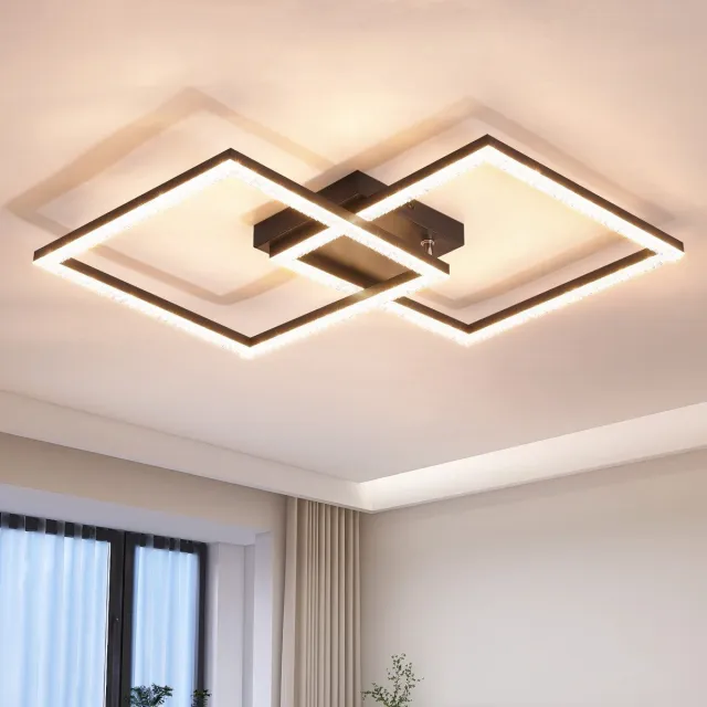 NETTLIFE Plafondlamp LED - Kristallen lamp - 2-Lichts - vierkant - 3000K Warm wit Licht - Zwart - Moderne Plafondverlichting - Metaal en PC - voor Woonkamer | Slaapkamer - 24W