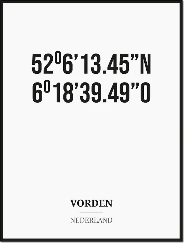 Studio216 Poster/kaart VORDEN met coördinaten zwart, wit