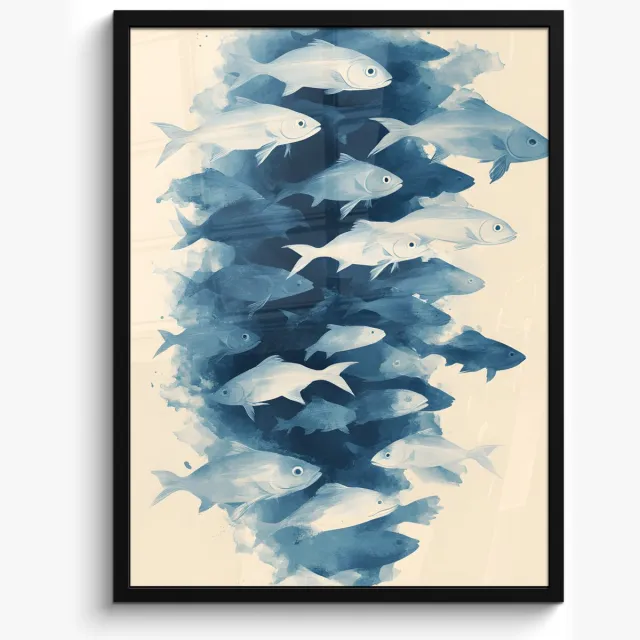 FrameYourWall Poster in lijst - Fotolijst 50x70 cm - Posters - Vissen - Minimalistisch - Blauw - Posterlijst zwart - Decoratie - Wanddecoratie woonkamer - Muurdecoratie slaapkamer