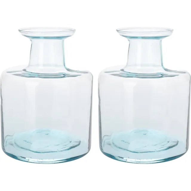H&S Collection Bloemenvaas Umbrie - 2x - Gerecycled glas - transparant - D15 x H21 cm - Fles vorm