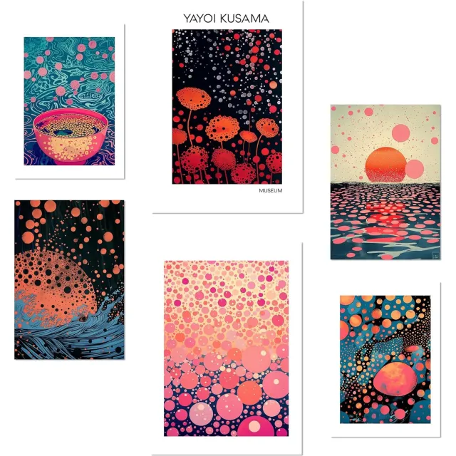 Nacnic Set van 6 A3/A4 Kusama Wave Posters - Merkloos Wanddecoratie
