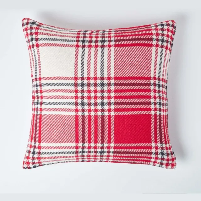 Homescapes Rode Schotse ruit katoenen kussenhoes 45 x 45 cm Rood