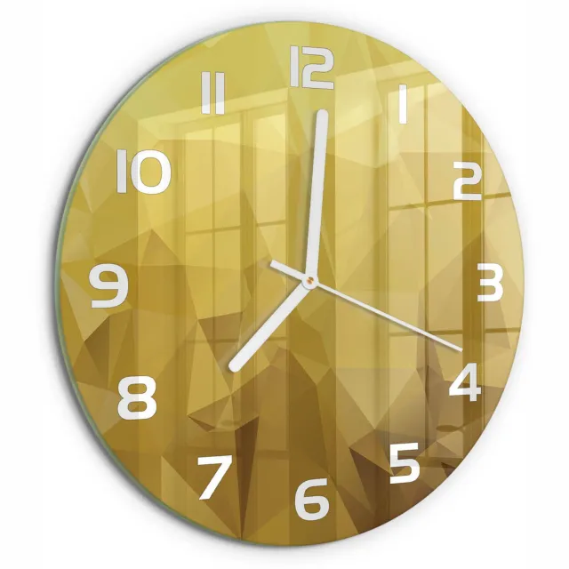 TULUP Wandklok - Abstracte achtergrond Gekleurde Glazen Klok - fi30 cm - Geel Glazen Klok Met Print - Witte handen - Ronde Klok - Moderne Wandklok Glas - Wandklok Glas Decoratie