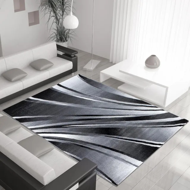 flycarpets Laagpolig vloerkleed, abstract golfpatroon, zwart, woonkamerkleed, jute achterkant, afmeting: 160 cm x 230 cm