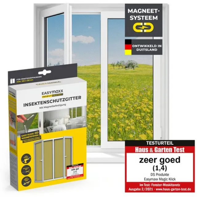 EasyMaxx Raamhor vliegenhor voor ramen met Magic Click | Muggengaas kan individueel op maat worden geknipt voor alle ramen tot 150 x 130 cm | Eenvoudige installatie met 12 magneten - niet boren of schroeven, zwart, 1 stuk