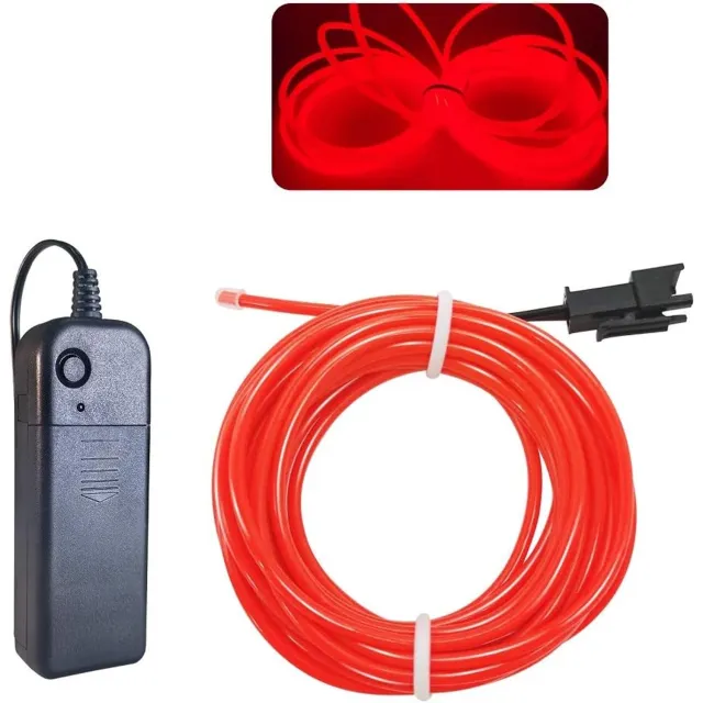 AMVORA EL Wire Rood, 16,4 ft/5 m draagbare neonlichtstrip met batterij, 360° knipbare, gloeiende lichtslangen voor feesten, Halloween en doe-het-zelfdecoratie
