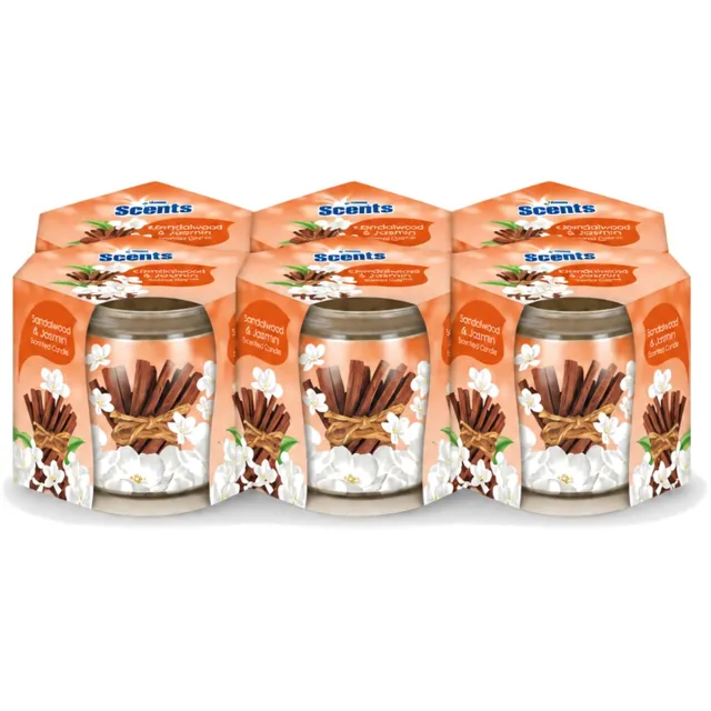 At Home 6 x At Home - Scents - Geurkaars - Sandalwood & Jasmin - 70 g - Voordeelverpakking - 6 stuks Bruin