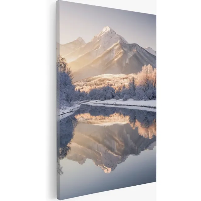 Saammp Canvas Schilderij - Winter Landschap met zonneschijn - Landschap - Natuur - 40x50 - Foto op canvas - Wanddecoratie - Muurdecoratie Woonkamer - Slaapkamer decoratie - Canvas Print Multicolor