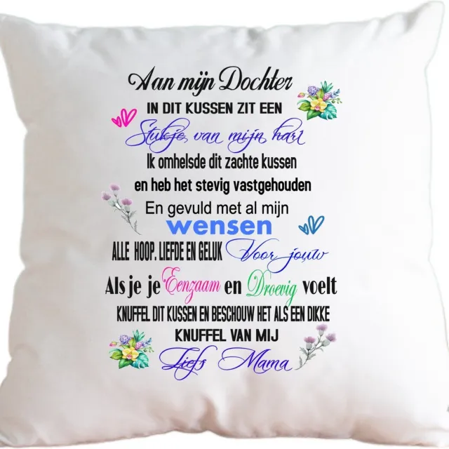 Looster-art&design Bedrukte kussen met spreuk voor dochter - zoon - mama - papa - tekst - troost kussen wit dochter