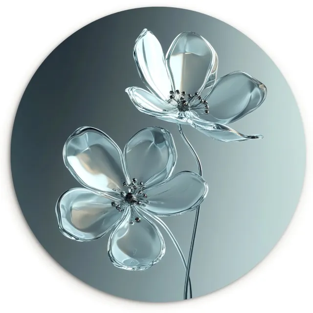 WallCircle Wandcirkel 30x30 cm - Muurcirkel Kristal - Bloemen - Grijs - Muurdecoratie woonkamer - Wanddecoratie slaapkamer - Kamer decoratie accessoires - Ronde schilderijen