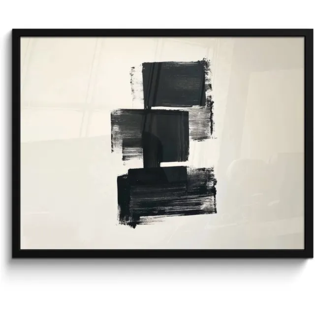 FrameYourWall Poster in lijst - Fotolijst 70x50 cm - Posters - Rechthoeken - Penseelstreken - Abstract - Zwart - Posterlijst zwart - Decoratie - Wanddecoratie woonkamer - Muurdecoratie slaapkamer