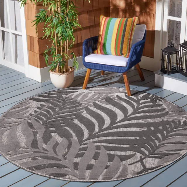 Muratap Floral Outdoor - Buitenkleed Tuin - Rond - Weerbestendig Vloerkleed - Grijs