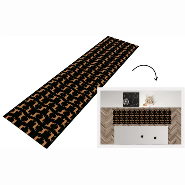 KitchenYeah Keukenloper - Loper keuken - Patroon - Hert - Zwart - Bruin - Keukenloper vinyl Multicolor